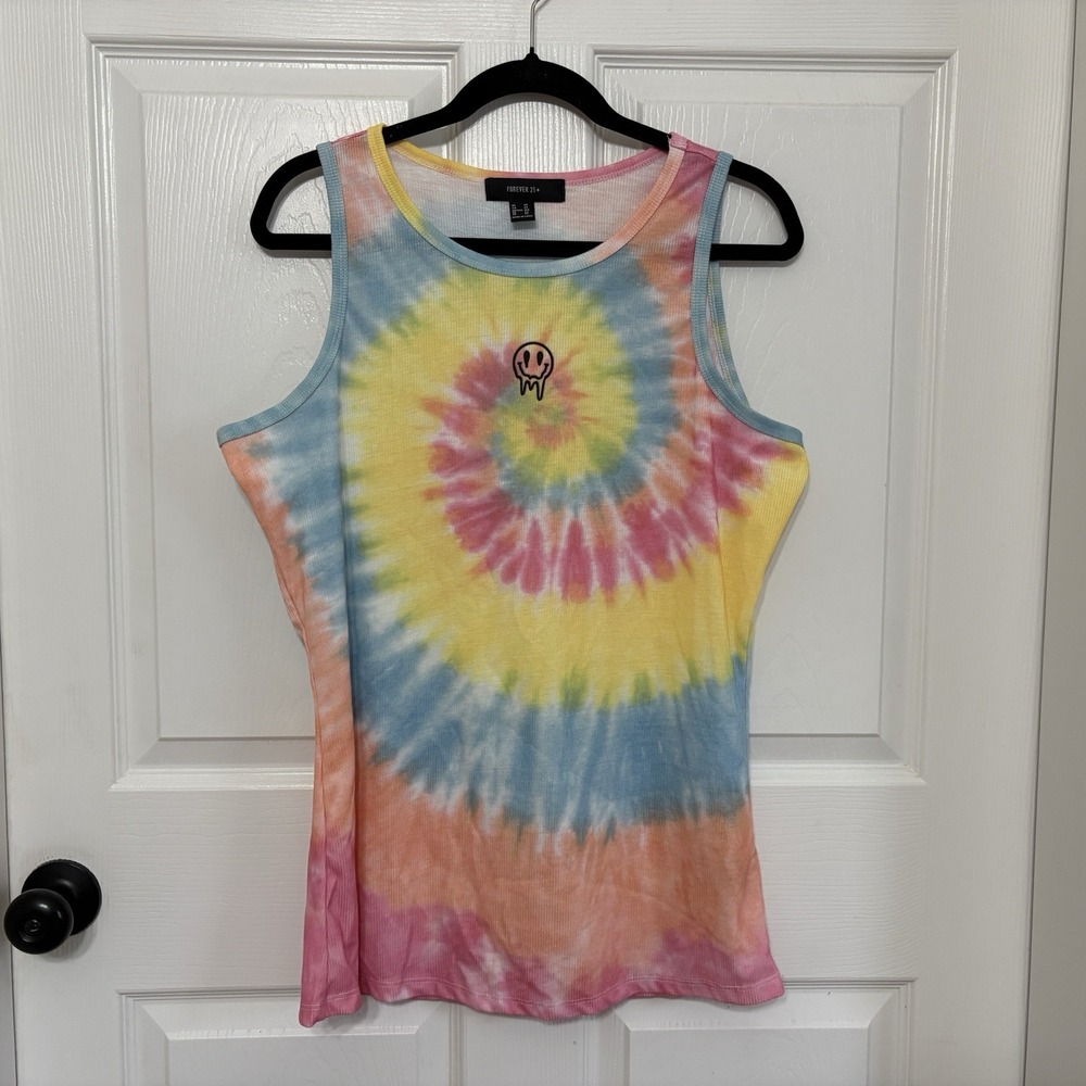 Forever 21 Tie Dye Tank Top Plus Size 2X Drippy Smiley Face Y2K Hippie